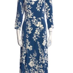 Reformation Navy and White Floral Long Sleeve Dress Size 6